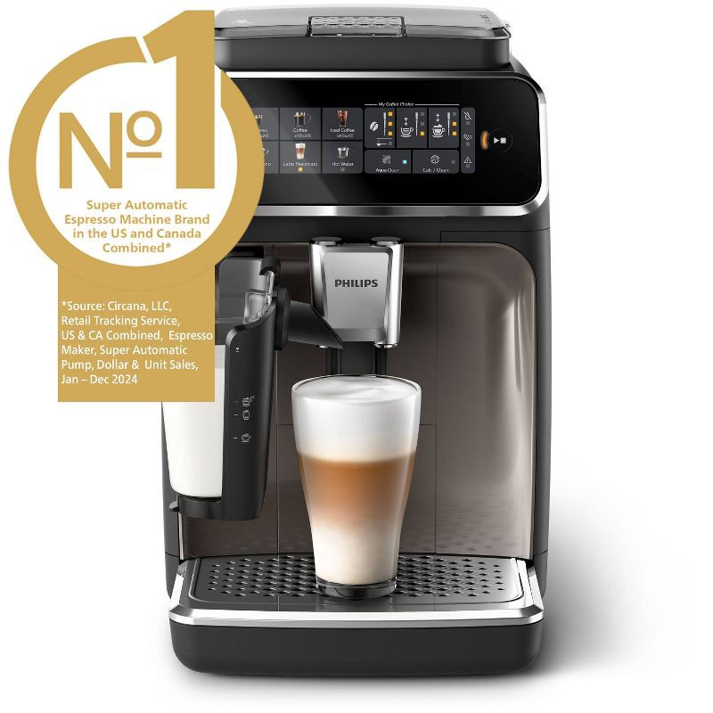 slide 2 of 10, Philips 3300 Fully Automatic Espresso and Coffee Machine with LatteGo Milk Frother Black: Ceramic Grinder, 60oz Capacity, Dishwasher-Safe, 60 oz