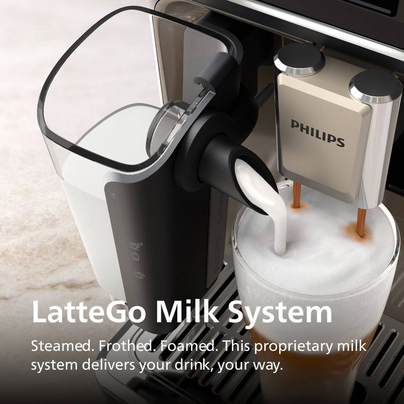 slide 4 of 10, Philips 3300 Fully Automatic Espresso and Coffee Machine with LatteGo Milk Frother Black: Ceramic Grinder, 60oz Capacity, Dishwasher-Safe, 60 oz
