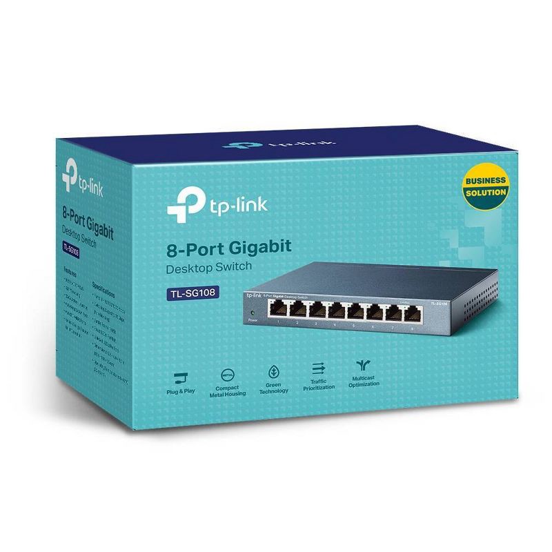 slide 3 of 3, TP-Link TL-SG608 8-Port Gigabit Desktop Switch: Steel Gray, RJ-45, Wi-Fi 6, 1 ct