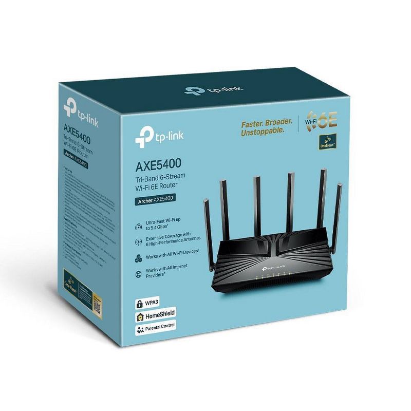 slide 5 of 5, TP-Link Archer AXE5400 Tri-Band 6-Stream Mesh Wi-Fi 6E Router: Smartphone App Controlled, 1 ct