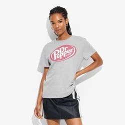 Women's Dr Pepper Short Sleeve Graphic T-Shirt - Heather Gray XXL: Cotton-Polyester Blend, Crew Neck, Knit Fabric