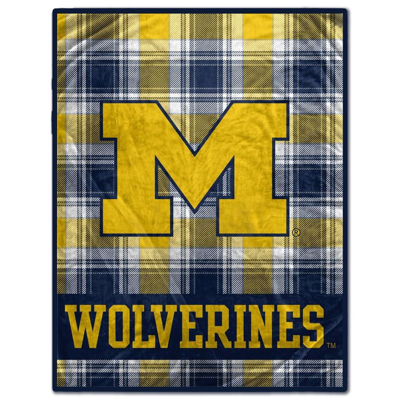 slide 1 of 3, NCAA Michigan Wolverines Plaid Ultra Cozy Throw Blanket, 1 ct