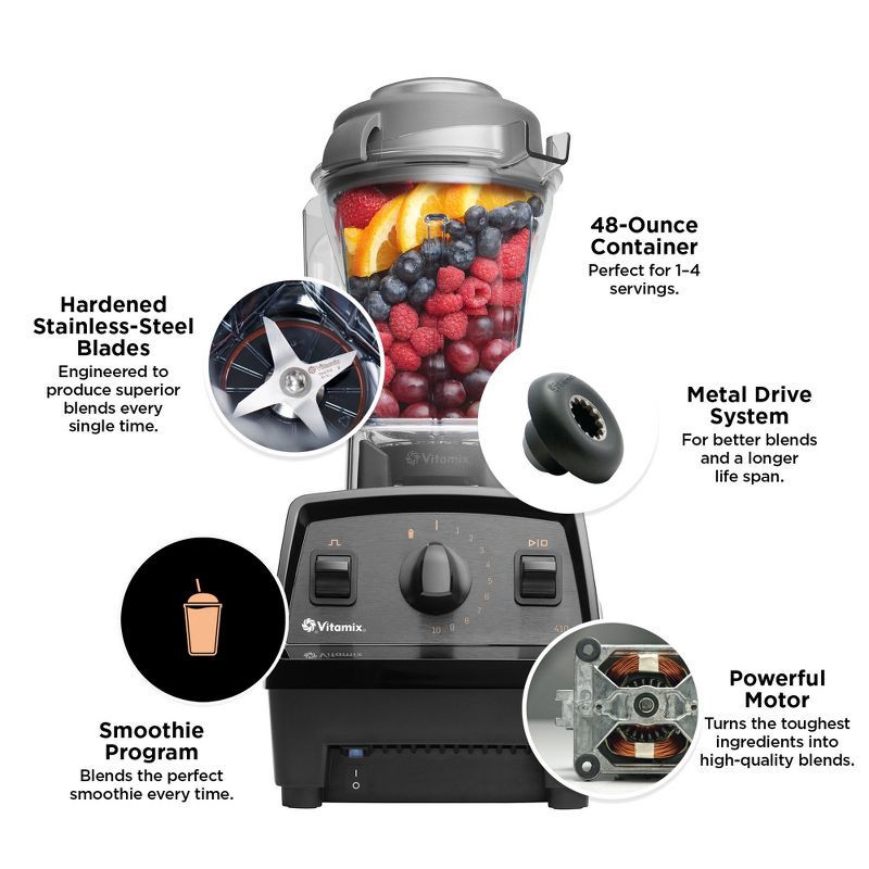 slide 3 of 14, Vitamix Propel 410 10-Speed Countertop Blender Black: 1400W, 48oz Capacity, Juices & Purees, Dishwasher-Safe Parts, 48 oz