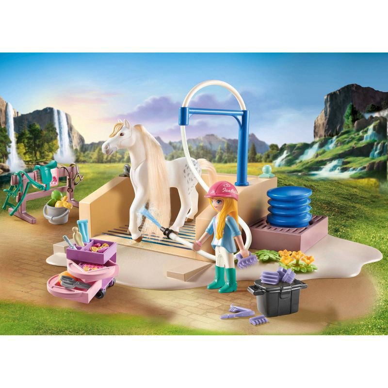 slide 2 of 9, PLAYMOBIL Washing Station with Isabella and Lioness: ABS Material, Fine Motor Skills, 86 Pieces Building Set, 86 ct