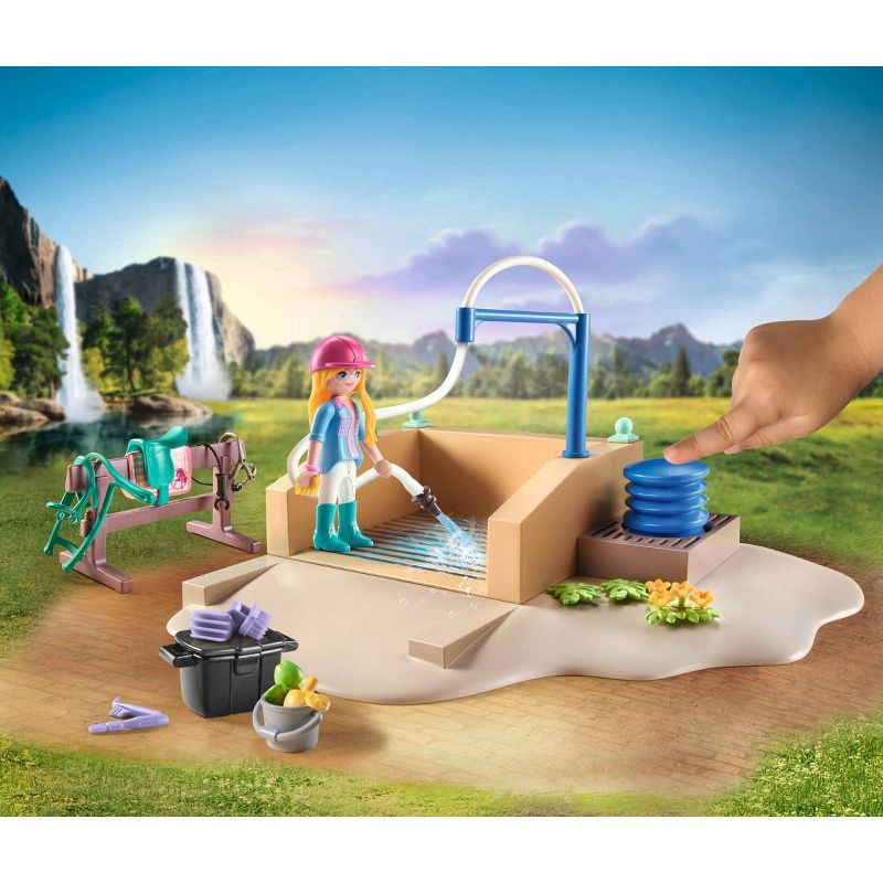 slide 4 of 9, PLAYMOBIL Washing Station with Isabella and Lioness: ABS Material, Fine Motor Skills, 86 Pieces Building Set, 86 ct