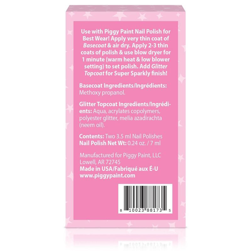 slide 2 of 12, Piggy Paint Non-Toxic Nail Polish Basecoat + Glitter Topcoat Set Kids' - 0.24 fl oz/2ct, 0.24 fl oz, 2 ct