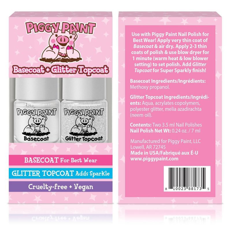 slide 3 of 12, Piggy Paint Non-Toxic Nail Polish Basecoat + Glitter Topcoat Set Kids' - 0.24 fl oz/2ct, 0.24 fl oz, 2 ct