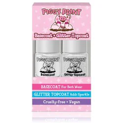 Piggy Paint Non-Toxic Nail Polish Basecoat + Glitter Topcoat Set Kids' - 0.24 fl oz/2ct