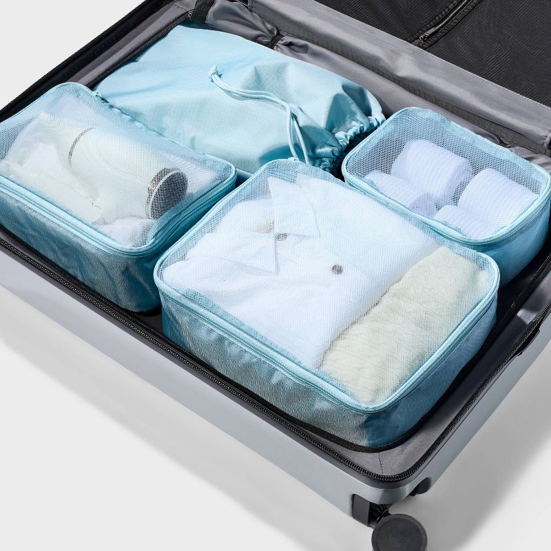 slide 3 of 3, 4pc Packing Cube Set - Open Story™ Muddy Aqua: Zipper & Drawstring Closure, 4 ct