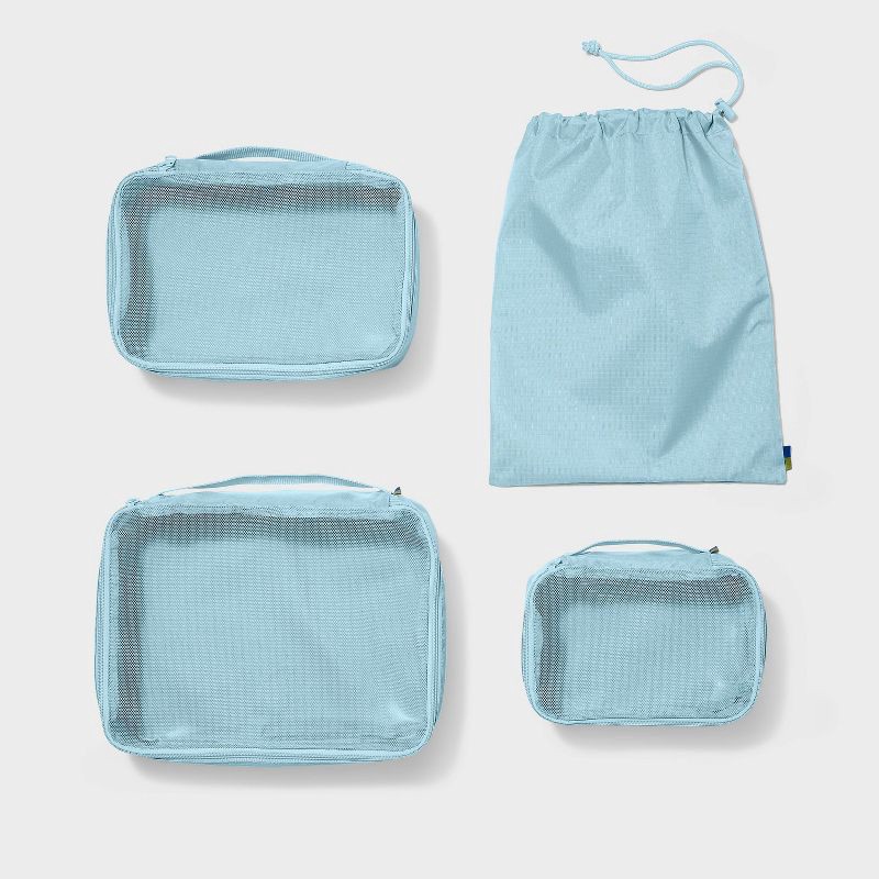 slide 1 of 3, 4pc Packing Cube Set - Open Story™ Muddy Aqua: Zipper & Drawstring Closure, 4 ct