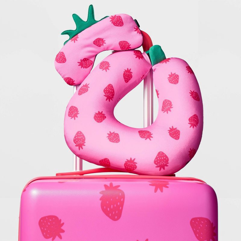 slide 2 of 3, Kids' Neck Pillow and Eye Mask Set Strawberry - Cat & Jack™️: Recycled Polyester, 1 ct
