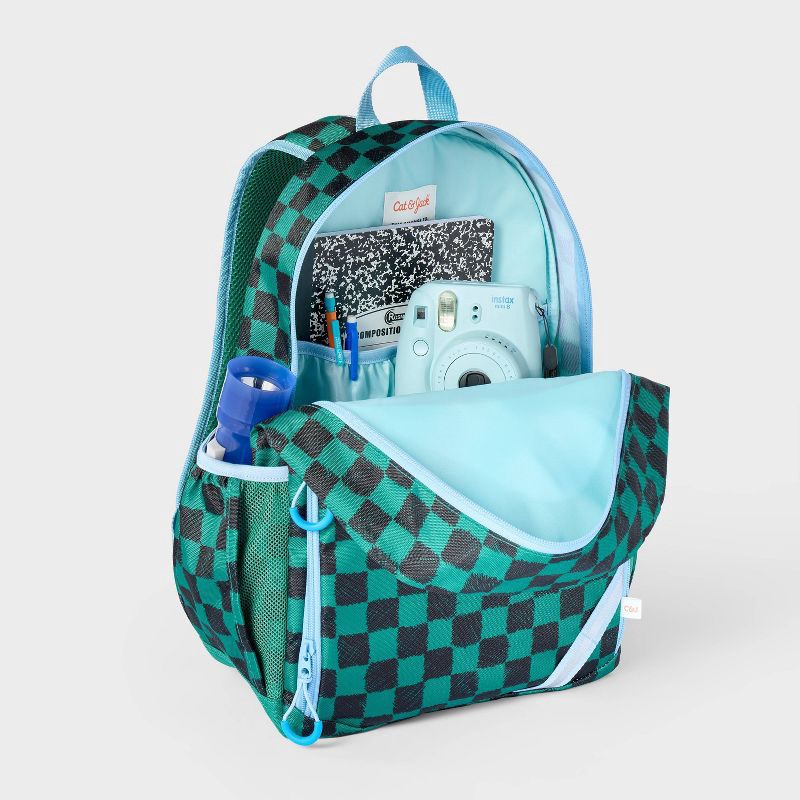 slide 2 of 3, Kids' 17" Everyday Classic Backpack - Cat & Jack™️Green Checked: Check Pattern, Side Pockets, 1 ct