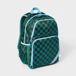 Kids' 17" Everyday Classic Backpack - Cat & Jack™️Green Checked: Check Pattern, Side Pockets