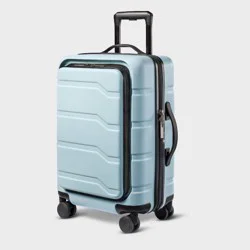Hardside Carry On Spinner Suitcase with Front Pocket - Open Story™ Muddy Aqua: Water-Resistant Luggage with Telescoping Handle