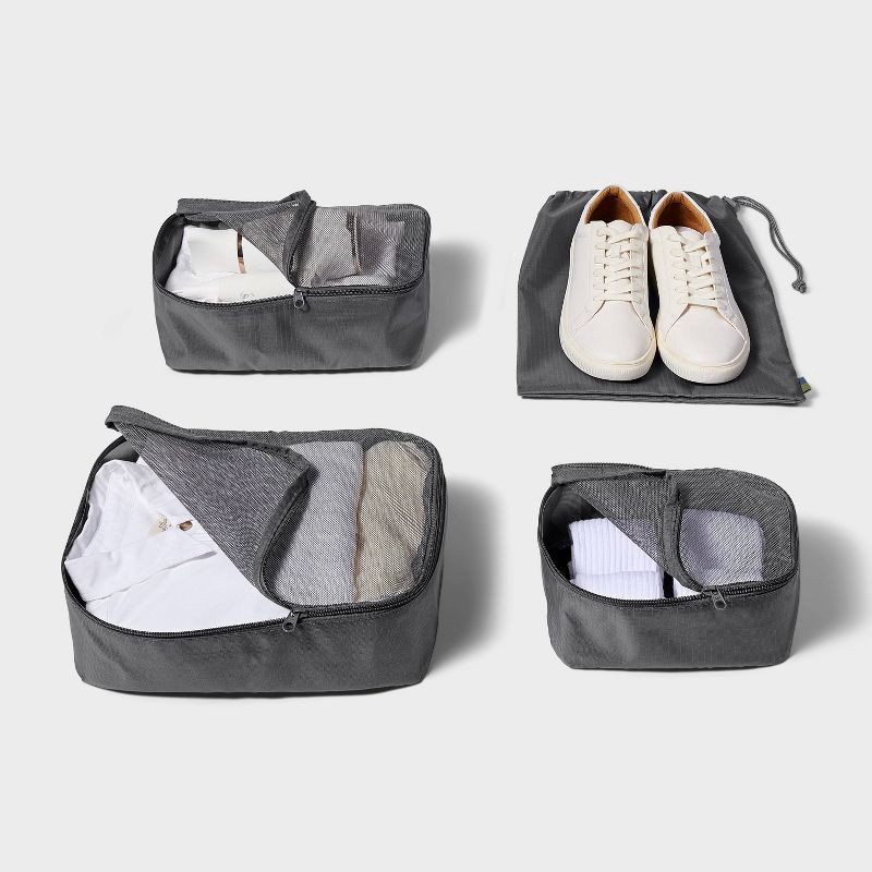 slide 2 of 3, 4pc Packing Cube Set - Open Story™ Gray: Solid Recycled Polyester Luggage Accessory, 4 ct