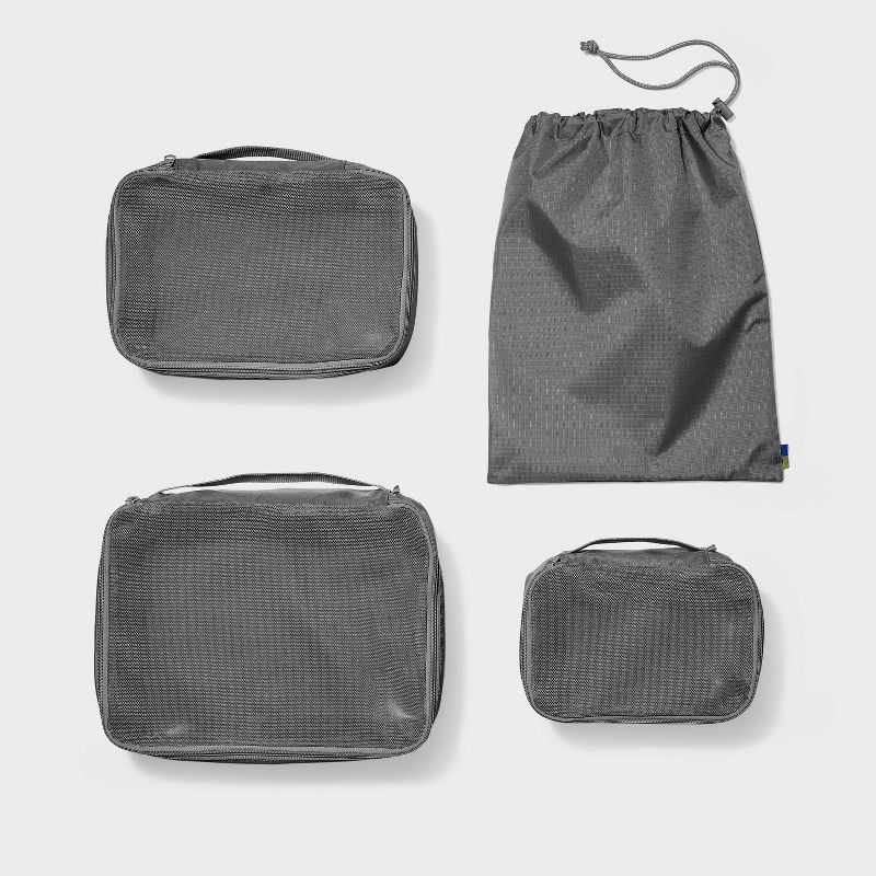 slide 1 of 3, 4pc Packing Cube Set - Open Story™ Gray: Solid Recycled Polyester Luggage Accessory, 4 ct