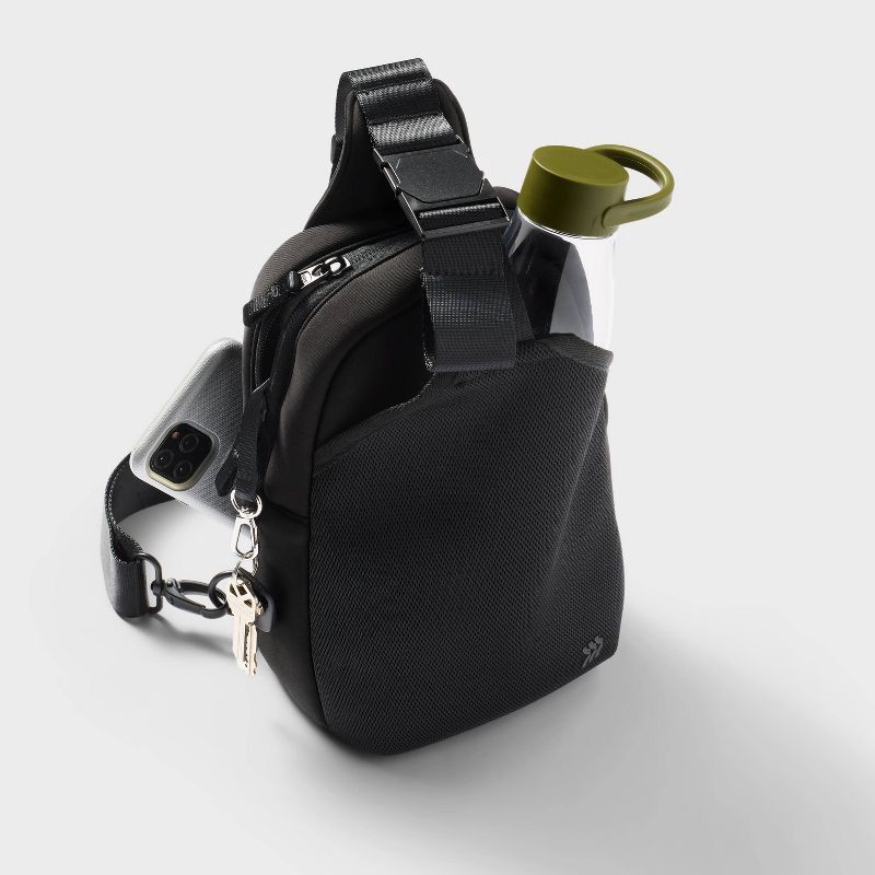 slide 3 of 4, Water Bottle Crossbody Bag - All In Motion™ Black: Recycled Polyester, Knit, 1 ct