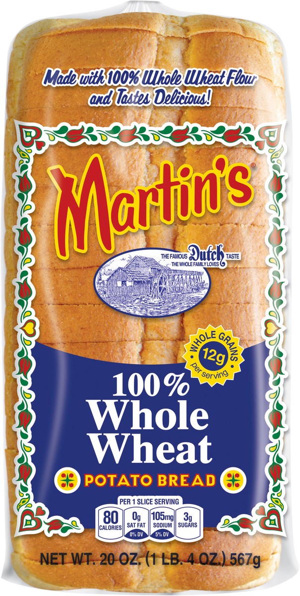 slide 6 of 9, Martin's 100% Whole Wheat Potato Bread, 20 oz