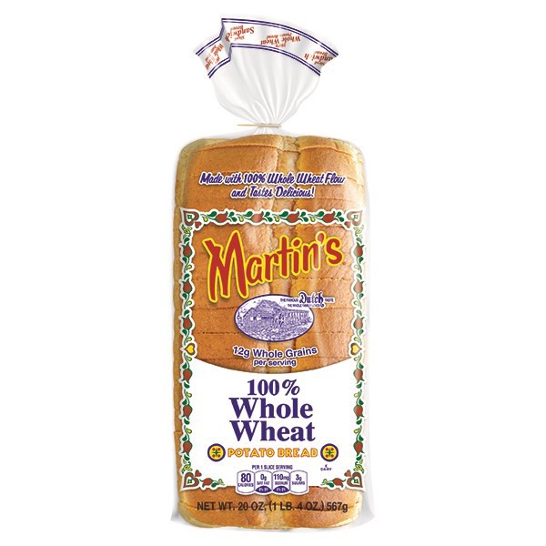 slide 1 of 9, Martin's 100% Whole Wheat Potato Bread, 20 oz