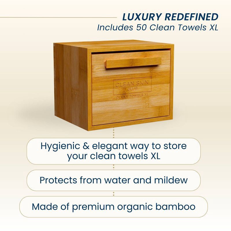 slide 3 of 6, Clean Skin Club Clean Towels XL Original + Bamboo Container - Drawer - 50ct, 50 ct