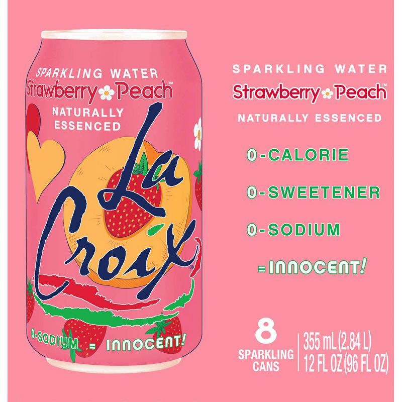 slide 4 of 7, LaCroix Strawberry Peach Sparkling Water - 8pk/12 fl oz Cans, 8 ct; 12 fl oz