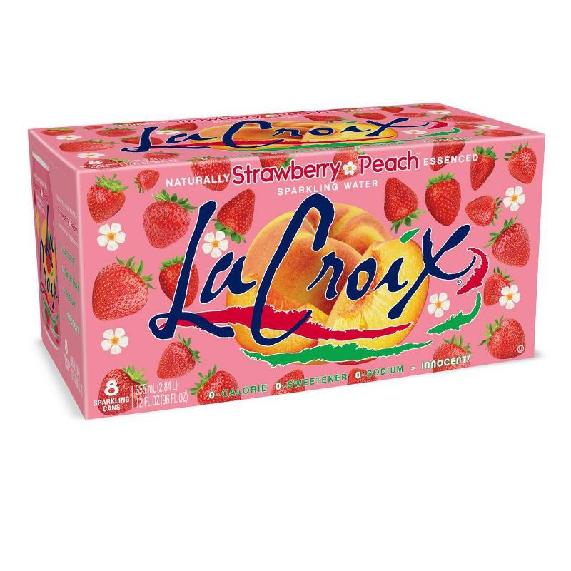 slide 1 of 7, LaCroix Strawberry Peach Sparkling Water - 8pk/12 fl oz Cans, 8 ct; 12 fl oz