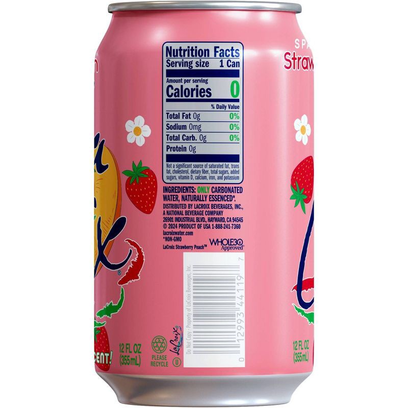 slide 6 of 7, LaCroix Strawberry Peach Sparkling Water - 8pk/12 fl oz Cans, 8 ct; 12 fl oz