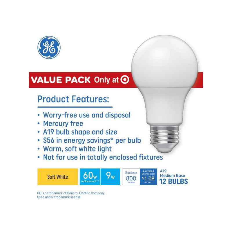 slide 2 of 10, GE Household Lighting GE 12pk 60W A19 General Purpose Soft White Light Bulbs, 12 ct