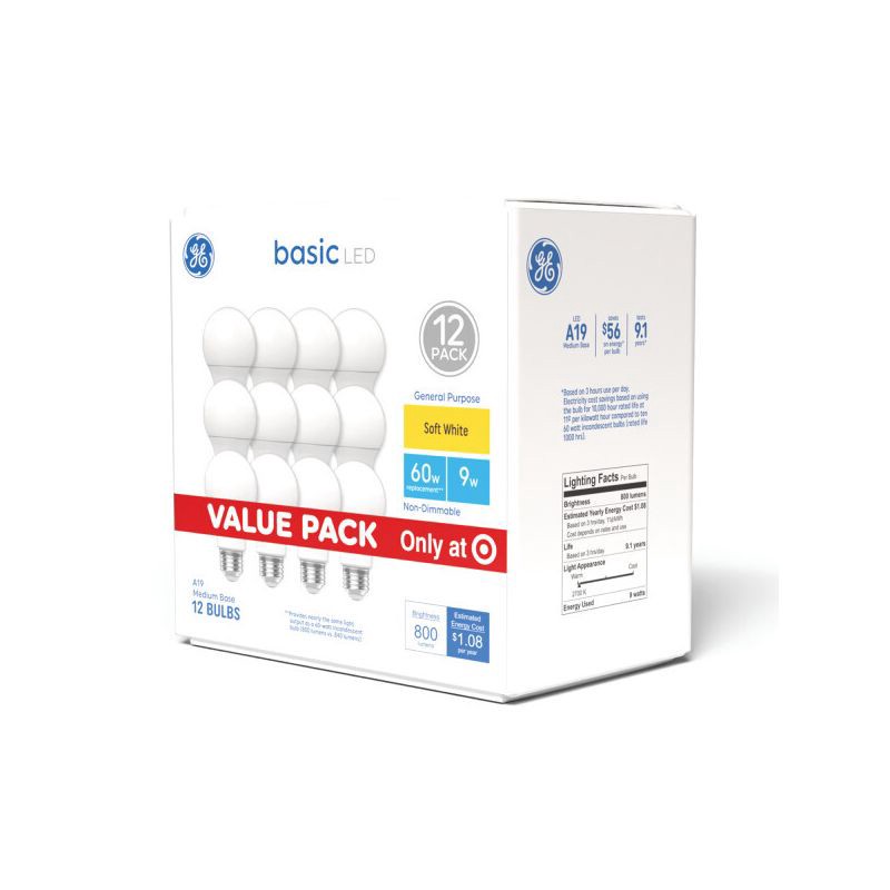slide 1 of 10, GE Household Lighting GE 12pk 60W A19 General Purpose Soft White Light Bulbs, 12 ct