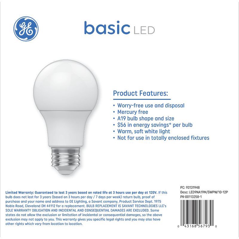 slide 8 of 10, GE Household Lighting GE 12pk 60W A19 General Purpose Soft White Light Bulbs, 12 ct