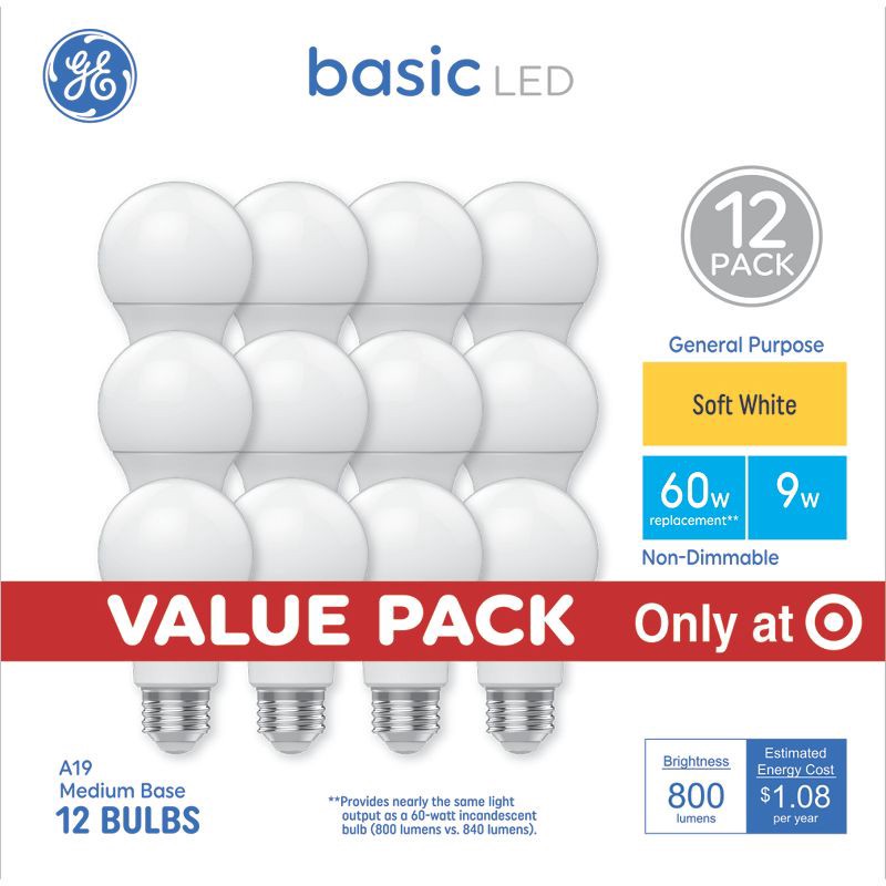 slide 10 of 10, GE Household Lighting GE 12pk 60W A19 General Purpose Soft White Light Bulbs, 12 ct