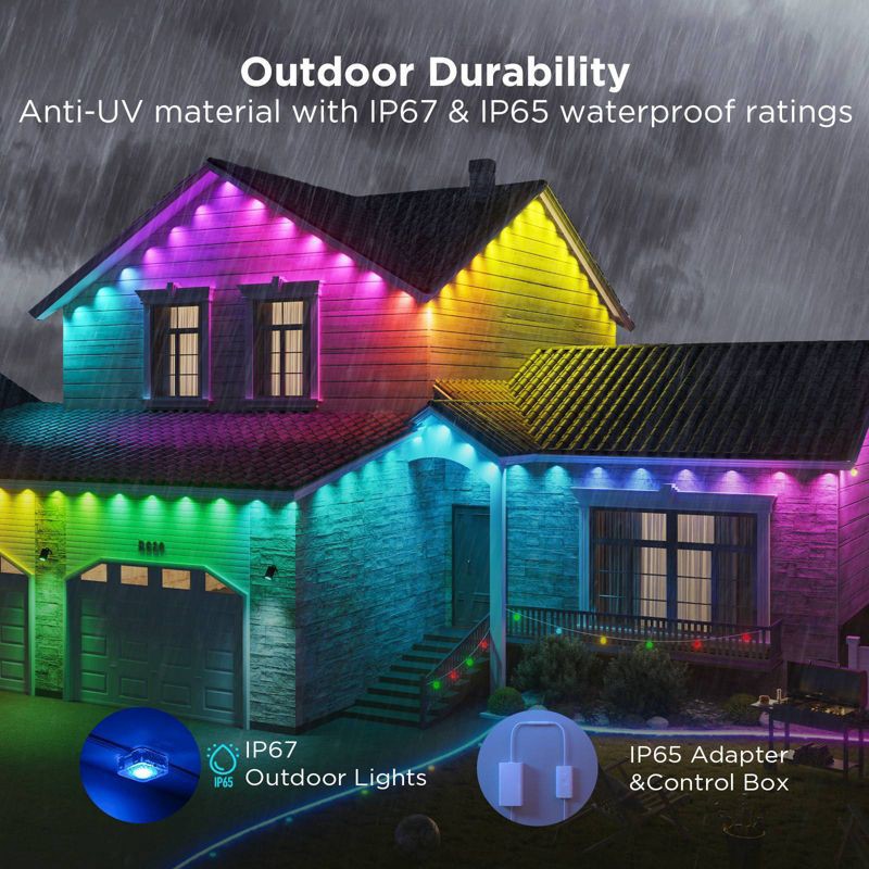 slide 4 of 14, Govee 100ft RGBICW White Permanent Outdoor Lights Elite: LED String Lights, 72 Counts, 100 ft, 72 ct