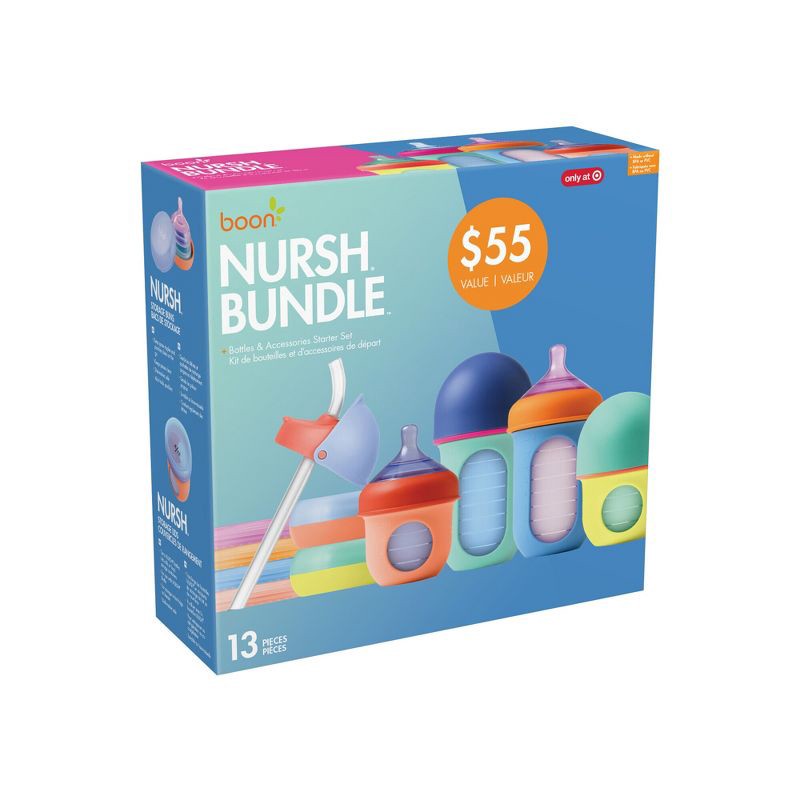 slide 7 of 7, Boon Nursh Reusable Silicone Pouch Baby Bottle Grow-with-Baby Bundle Gift Set - 13pc, 13 ct