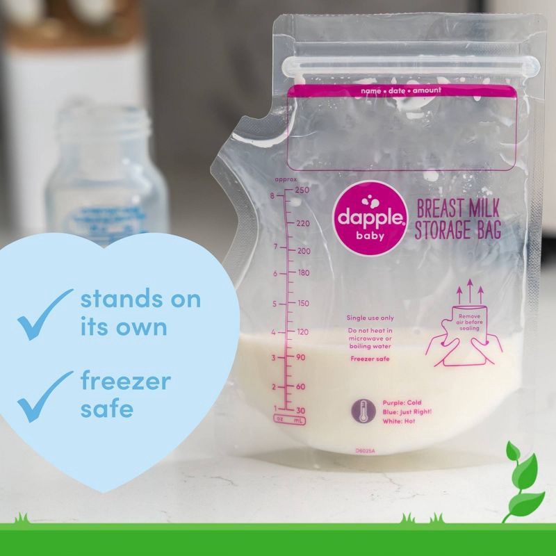 slide 7 of 9, Dapple Temp-Sensing No Leak Breast Milk Storage Bag with Easy Pour Spout - 50ct, 50 ct