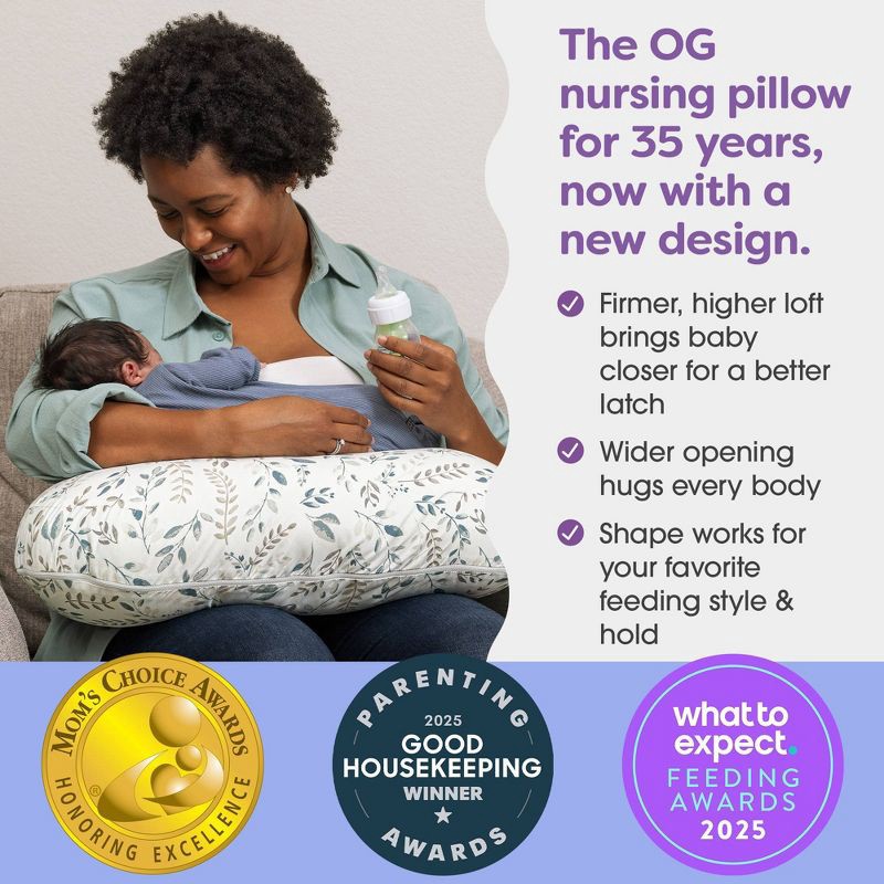 slide 2 of 10, Boppy Nursing Pillow - Gray Beige Leaves, 1 ct