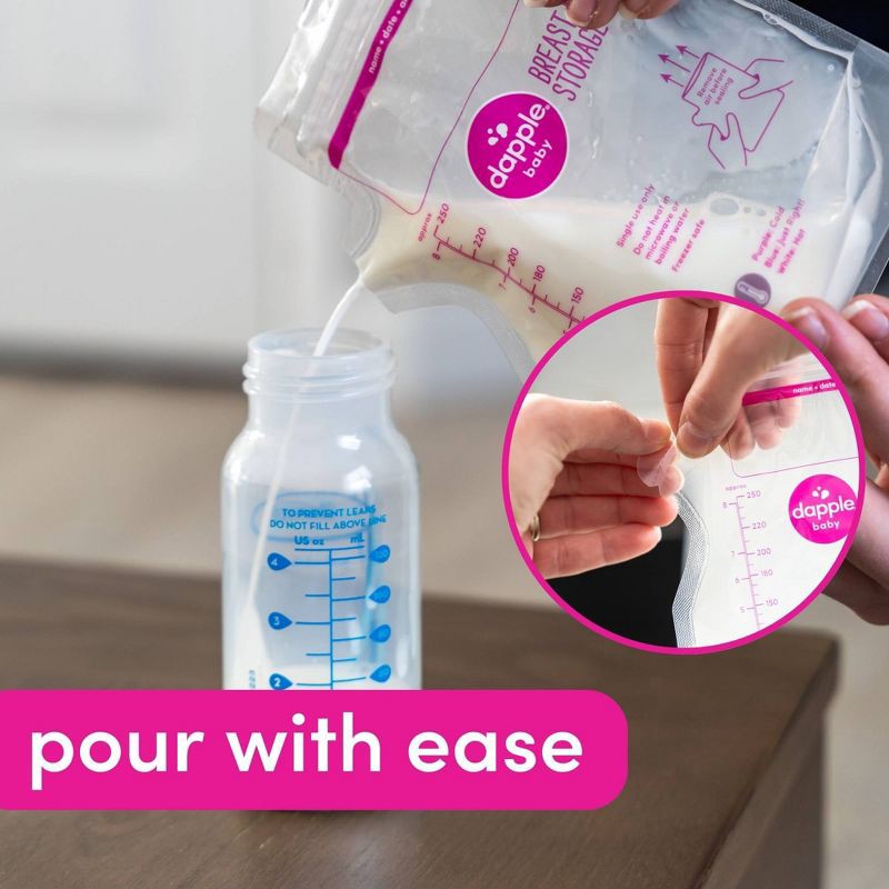 slide 5 of 9, Dapple Temp-Sensing No Leak Breast Milk Storage Bag with Easy Pour Spout - 100ct, 100 ct