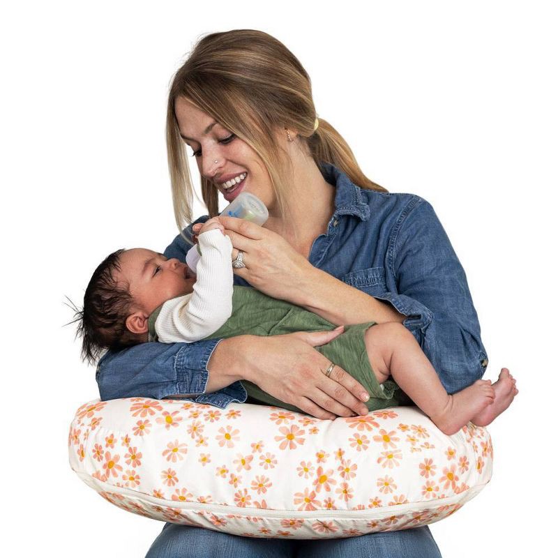 slide 1 of 11, Boppy Nursing Pillow - Soft Pink Daisies: Botanical Pattern, Zip Closure, Polyester Material, Baby Essentials, 1 ct