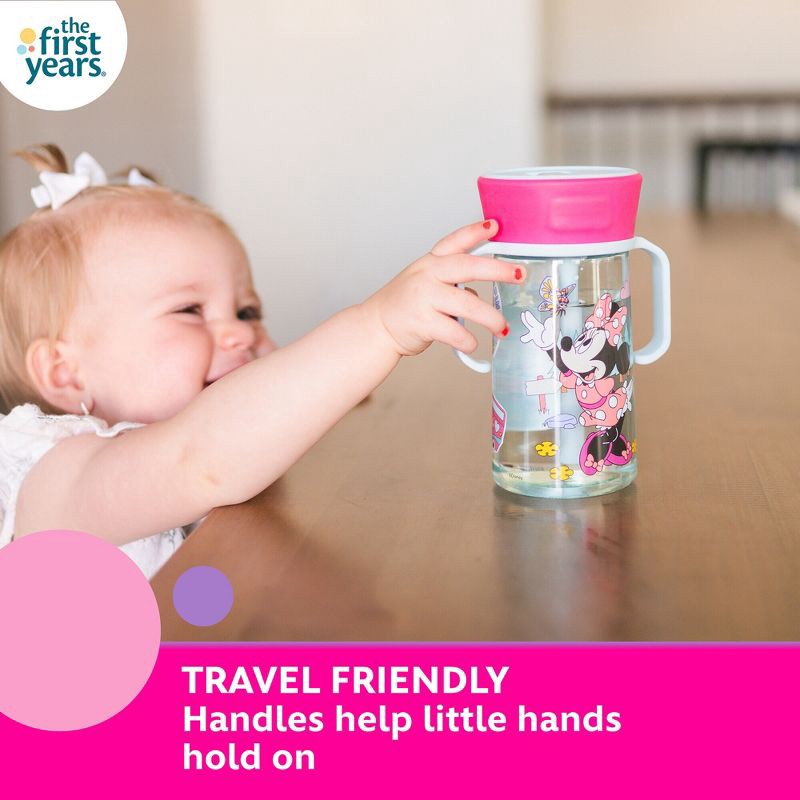 slide 6 of 7, The First Years Disney 12oz Minnie Mouse Spill Proof Flip Top Toddler Sippy Straw Cup, 12 oz