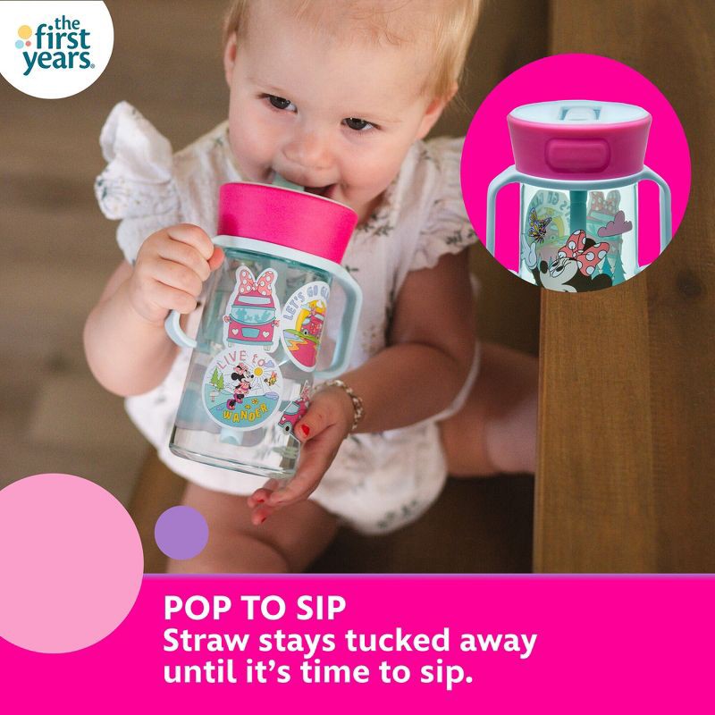 slide 7 of 7, The First Years Disney 12oz Minnie Mouse Spill Proof Flip Top Toddler Sippy Straw Cup, 12 oz
