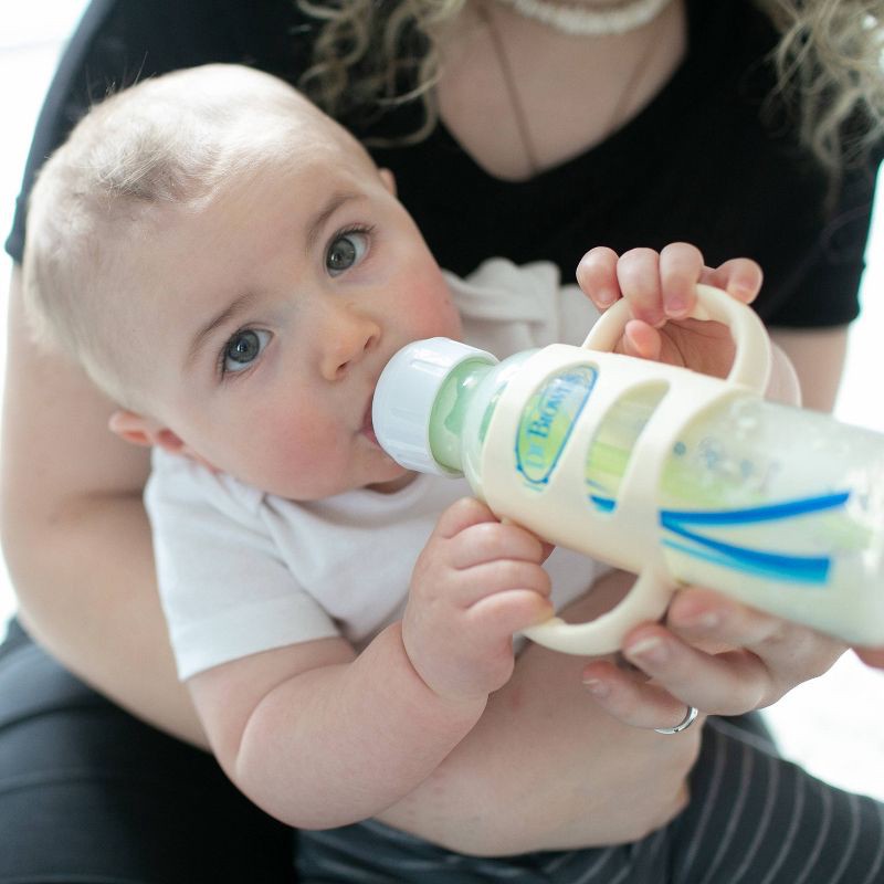 slide 13 of 16, Dr. Brown's Milestones 100% Silicone Narrow Baby Bottle Handles in Green and Beige - 2pk, 2 ct