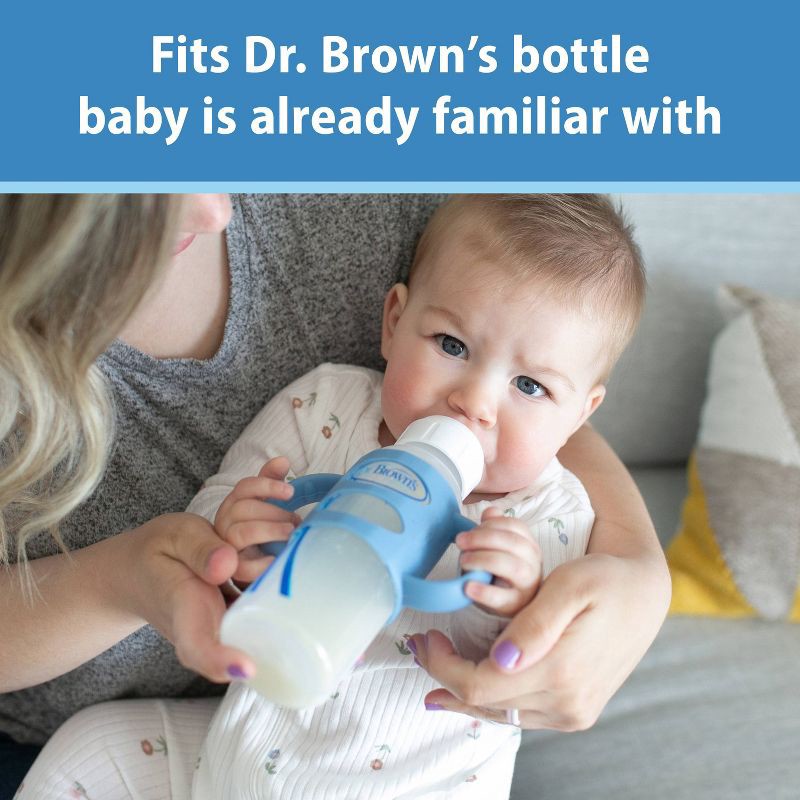 slide 4 of 16, Dr. Brown's Milestones 100% Silicone Narrow Baby Bottle Handles in Green and Beige - 2pk, 2 ct