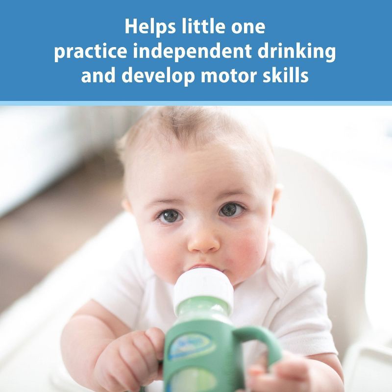 slide 6 of 16, Dr. Brown's Milestones 100% Silicone Narrow Baby Bottle Handles in Green and Beige - 2pk, 2 ct