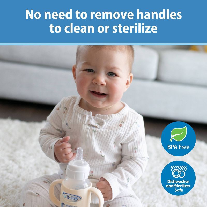 slide 8 of 16, Dr. Brown's Milestones 100% Silicone Narrow Baby Bottle Handles in Green and Beige - 2pk, 2 ct