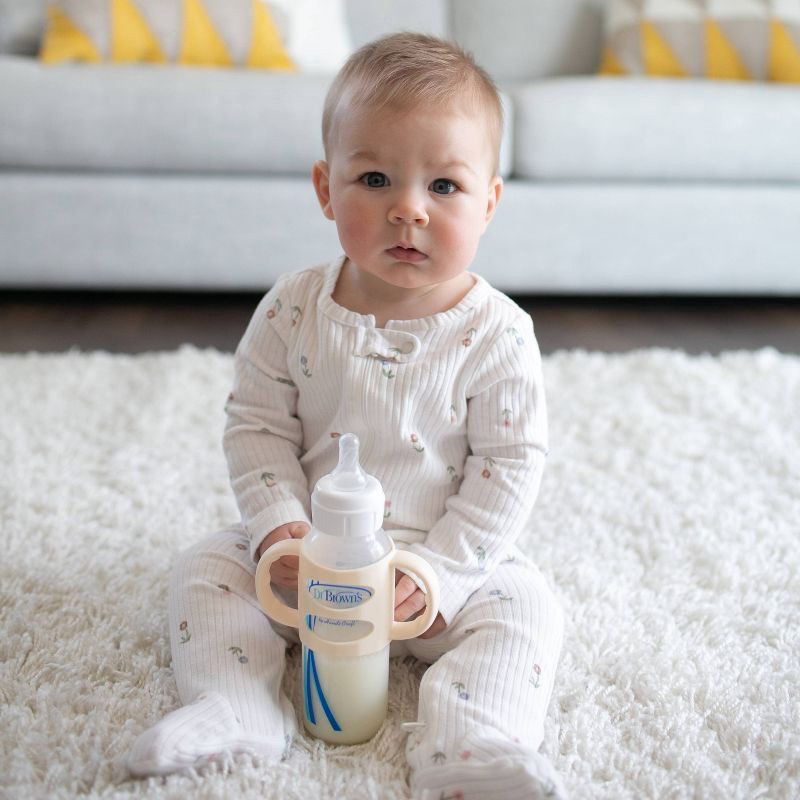 slide 9 of 16, Dr. Brown's Milestones 100% Silicone Narrow Baby Bottle Handles in Green and Beige - 2pk, 2 ct