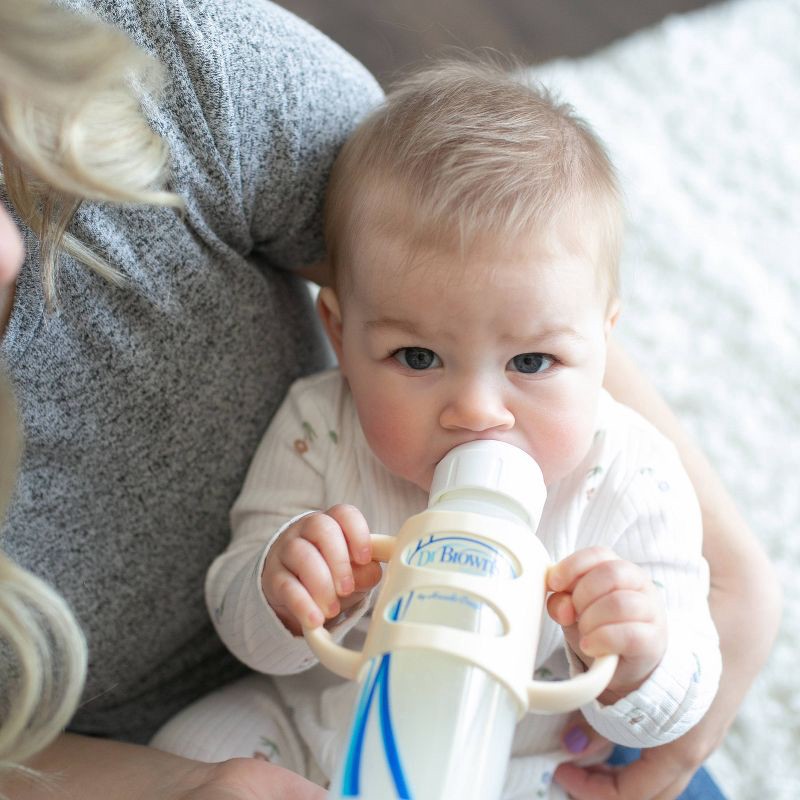 slide 11 of 16, Dr. Brown's Milestones 100% Silicone Narrow Baby Bottle Handles in Green and Beige - 2pk, 2 ct