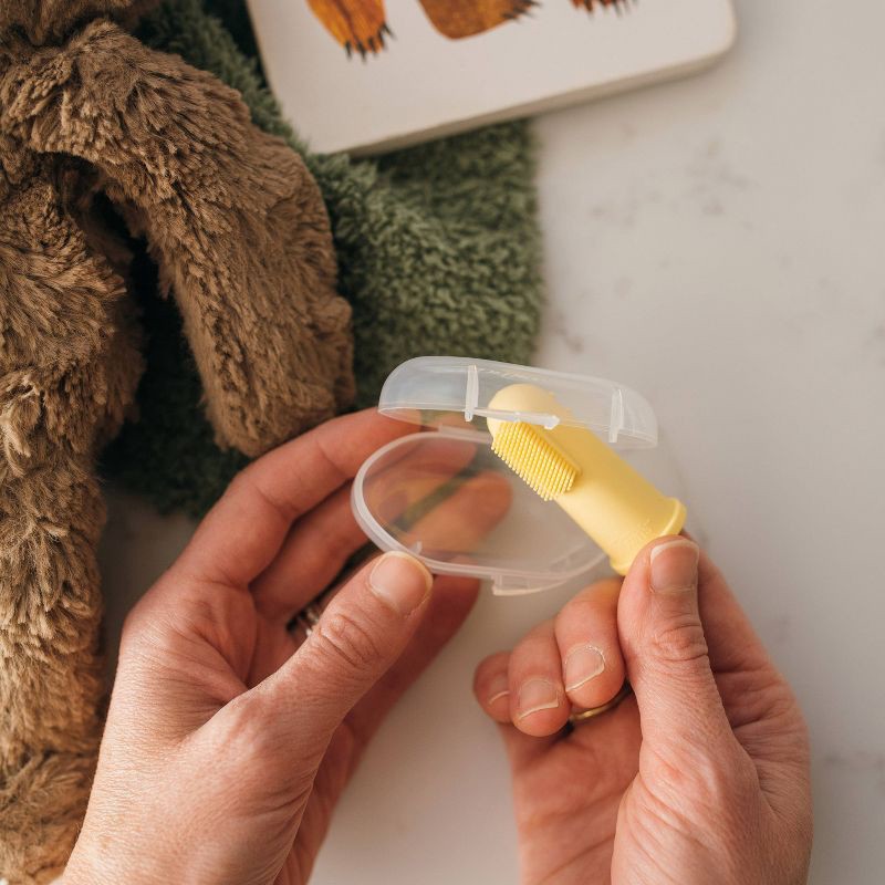 slide 4 of 9, Dr. Brown's 100% Silicone Baby Finger Toothbrush and Fluoride-Free Strawberry Toothpaste Set with Storage Case - Gray & Yellow - 3pc, 3 ct