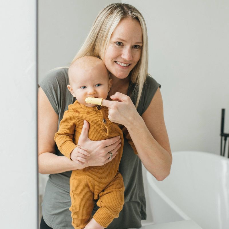 slide 6 of 9, Dr. Brown's 100% Silicone Baby Finger Toothbrush and Fluoride-Free Strawberry Toothpaste Set with Storage Case - Gray & Yellow - 3pc, 3 ct