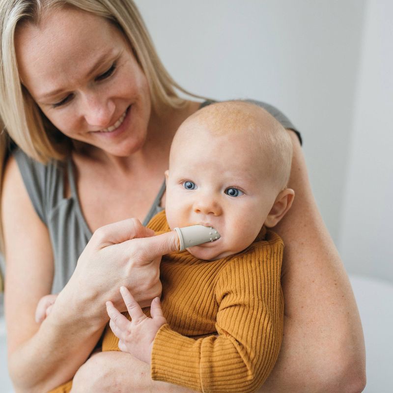 slide 7 of 9, Dr. Brown's 100% Silicone Baby Finger Toothbrush and Fluoride-Free Strawberry Toothpaste Set with Storage Case - Gray & Yellow - 3pc, 3 ct