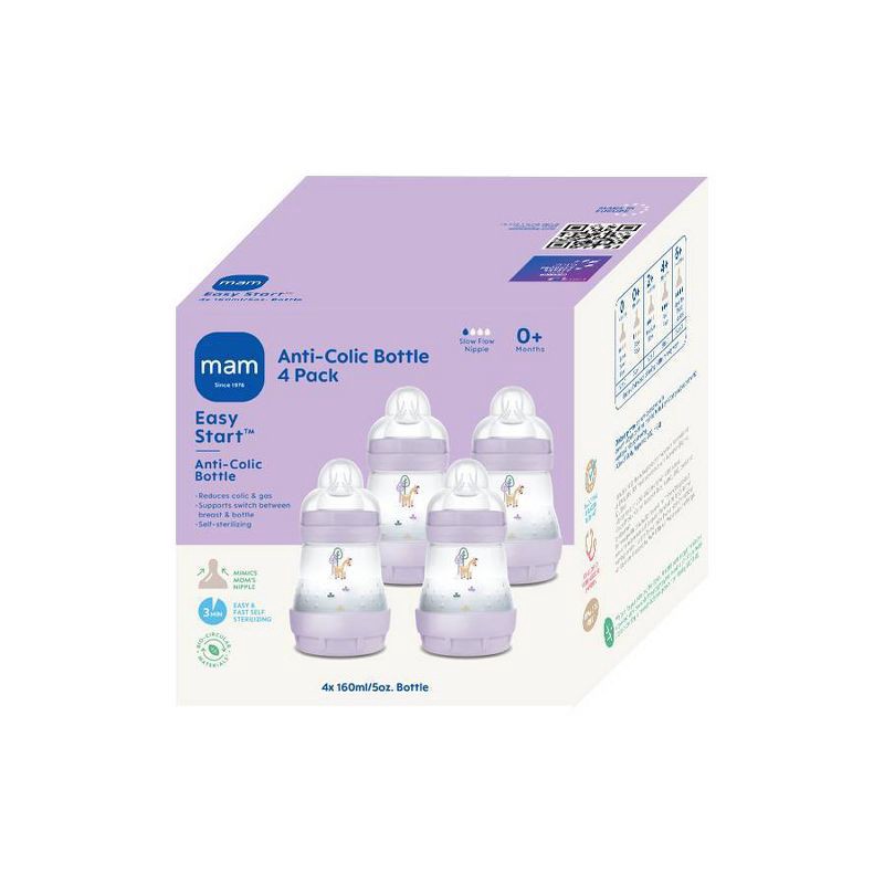 slide 2 of 10, MAM Easy Start Anti-Colic Baby Bottle - Purple - 5oz/4pk, 4 ct; 5 oz