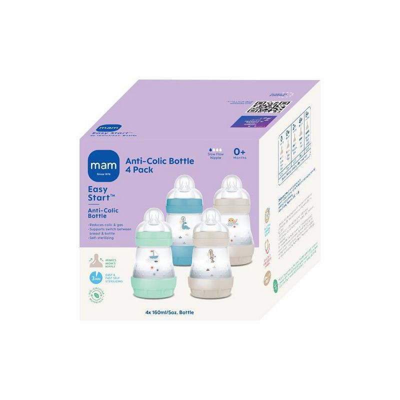 slide 2 of 10, MAM Easy Start Anti-Colic Baby Bottle - Blue - 5oz/4pk, 4 ct; 5 oz